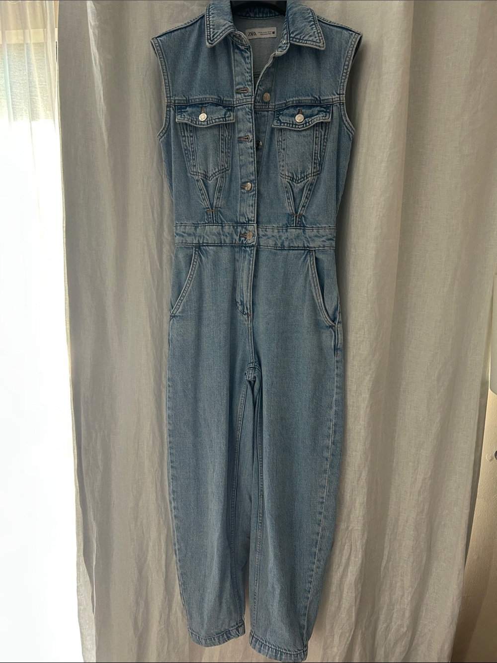 Zara Light Blue Denim Sleeveless Overalls